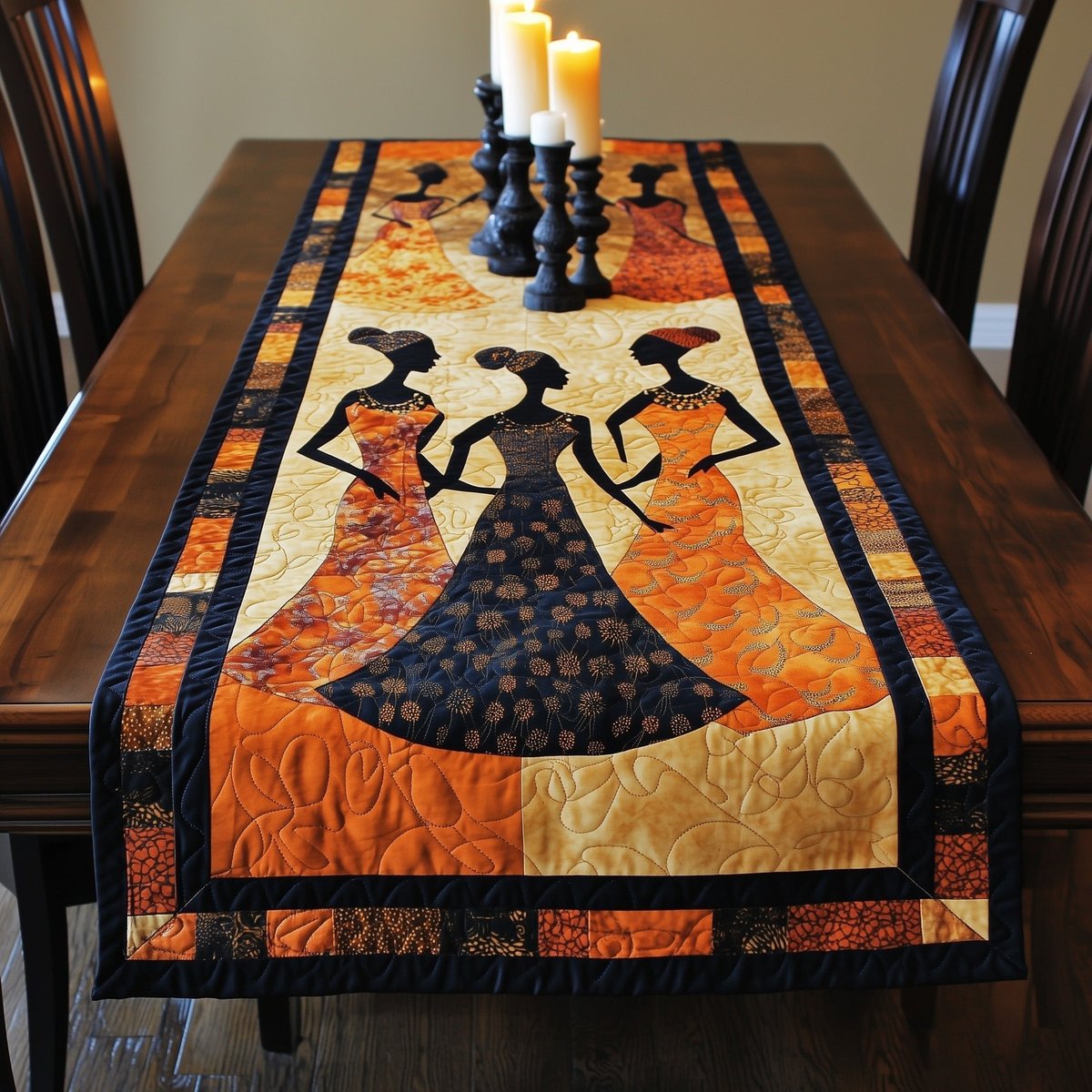 Dancing Women in Dark Dresses Table Runner - Made to Order TABLE928