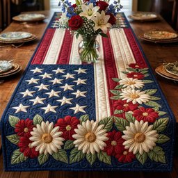 Daisies and Stars on the Flag Table Runner - Made to Order TABLE928