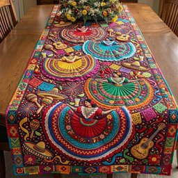 Dancers and Guitars on Blue Table Runner - Made to Order TABLE928