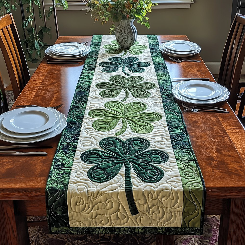 Dark Green Shamrocks on Cream Table Runner - Made to Order TABLE928