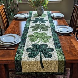 Dark Green Shamrocks on Cream Table Runner - Made to Order TABLE928