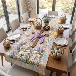 Crosses with Lambs and Lavender Table Runner - Made to Order TABLE928