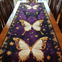 Cream Butterflies on Purple with Stars Table Runner - Made to Order TABLE928