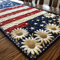 Cream Sunflowers on Flag Stripes Table Runner - Made to Order TABLE928