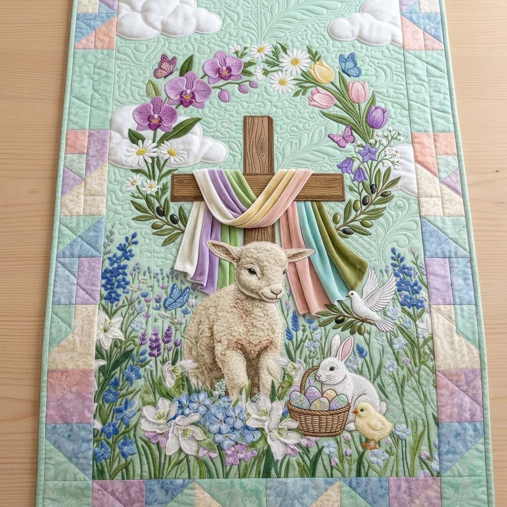 Cross with Lamb and Rainbow Table Runner - Made to Order TABLE928