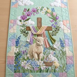 Cross with Lamb and Rainbow Table Runner - Made to Order TABLE928
