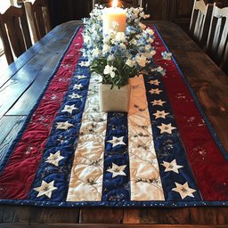 Cream Stars on Navy Bands Table Runner - Made to Order TABLE928