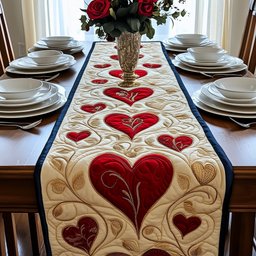 Crimson Heart Row on Cream Table Runner - Made to Order TABLE928