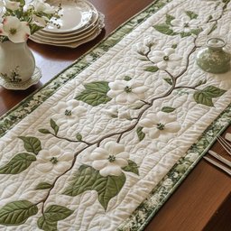 Cream Quilted Leaves and Vines Table Runner - Made to Order TABLE928