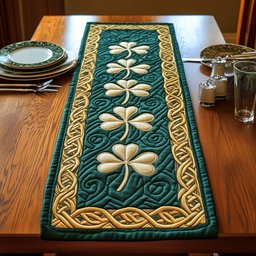 Cream Clover with Gold Celtic Border Table Runner - Made to Order TABLE928