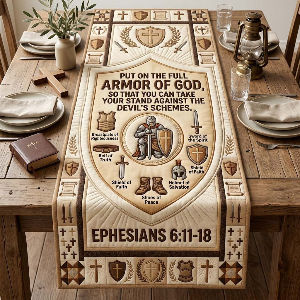 Cream Armor Shield Table Runner - Made to Order TABLE928