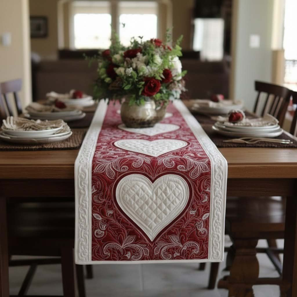 Cream Hearts on Rose Runner Table Runner - Made to Order TABLE928