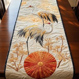 Crane with Red Sun and Branches Table Runner - Made to Order TABLE928