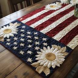 Cream Sunflower on Flag Corner Table Runner - Made to Order TABLE928