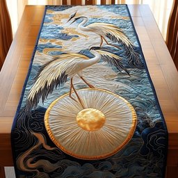 Crane Over Golden Disc and Waves Table Runner - Made to Order TABLE928