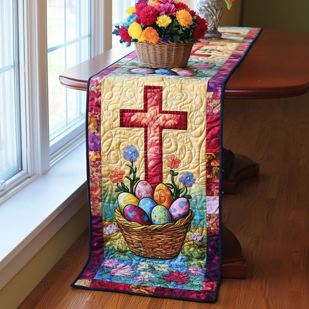 Cross Above an Easter Egg Basket Table Runner - Made to Order TABLE928