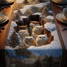 Cream Cats in Snowy Nook Table Runner - Made to Order TABLE928