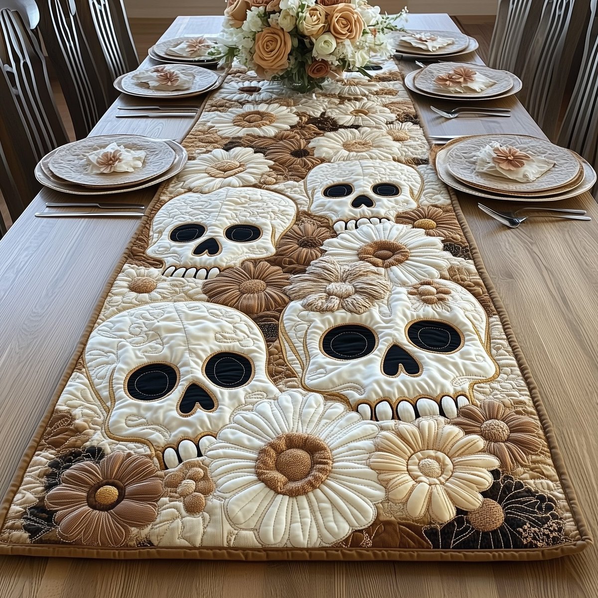 Cream Skulls with Sunflowers Table Runner - Made to Order TABLE928