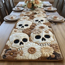 Cream Skulls with Sunflowers Table Runner - Made to Order TABLE928