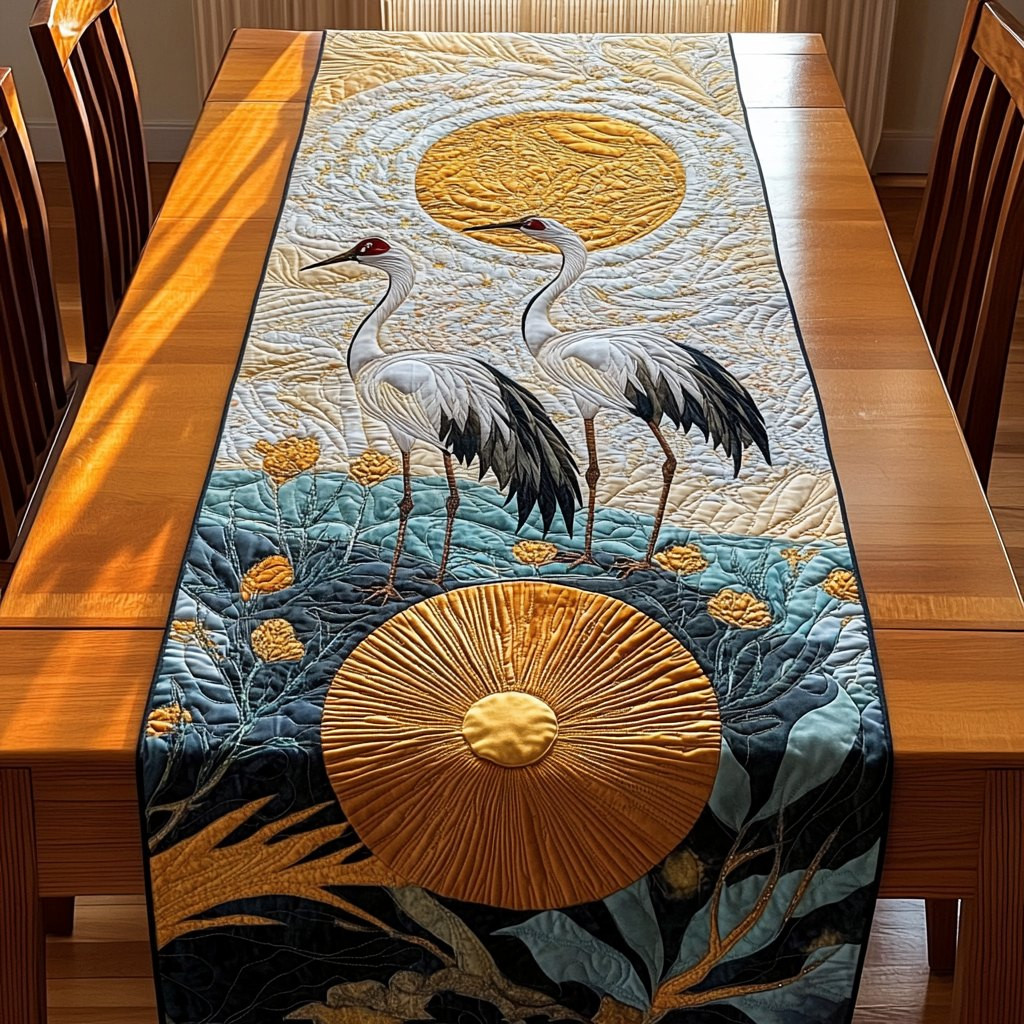 Cranes Beside the Amber Sun Table Runner - Made to Order TABLE928
