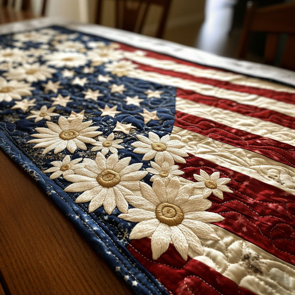 Cream Daisies over Flag Stripes Table Runner - Made to Order TABLE928