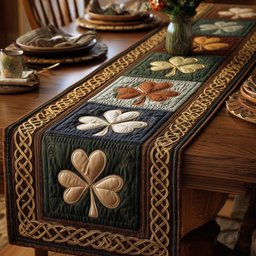 Cream Shamrocks with Knotwork Border Table Runner - Made to Order TABLE928