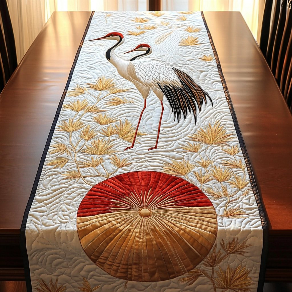 Crane Beside a Crimson Sun Table Runner - Made to Order TABLE928