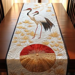 Crane Beside a Crimson Sun Table Runner - Made to Order TABLE928
