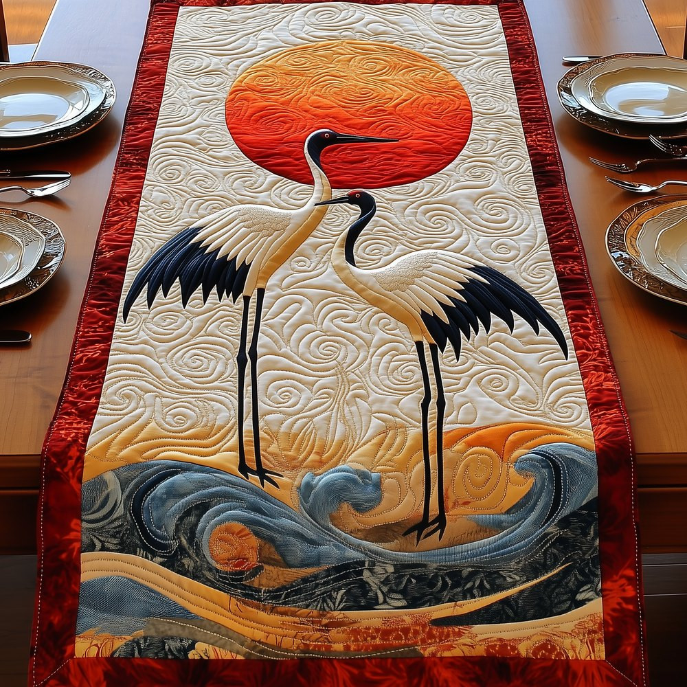 Cranes Against Red Rising Sun Table Runner - Made to Order TABLE928