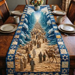 Crowd Crossing Between Towering Waves Table Runner - Made to Order TABLE928