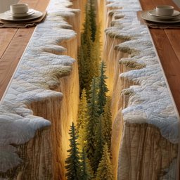 Cream Peaks Above a Green Forest Table Runner - Made to Order TABLE928