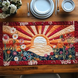 Crimson Sunrise Above Wildflowers Table Runner - Made to Order TABLE928