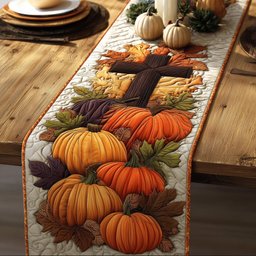 Cross Above Stacked Pumpkins Table Runner - Made to Order TABLE928