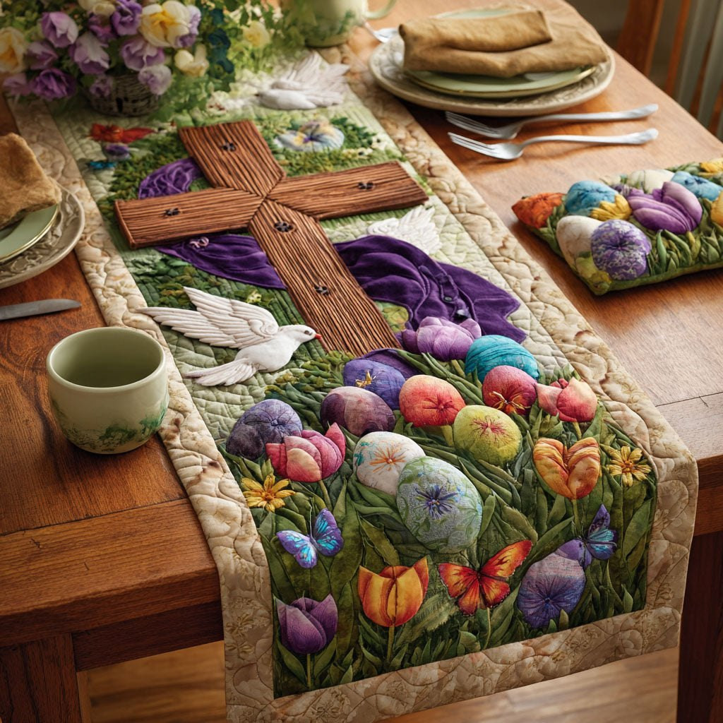 Cross with Easter Eggs and Tulips Table Runner - Made to Order TABLE928