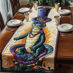 Crocodile in Purple Beaded Hat Table Runner - Made to Order TABLE928