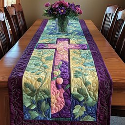 Cross with Green Vines and Fruit Table Runner - Made to Order TABLE928