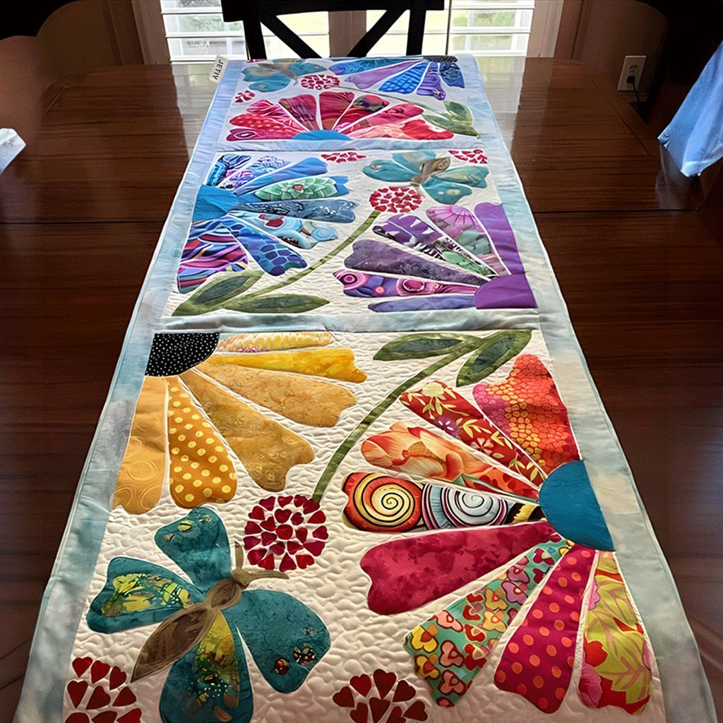 Crazy Quilt Fans in Bright Colors Table Runner - Made to Order TABLE928