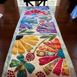 Crazy Quilt Fans in Bright Colors Table Runner - Made to Order TABLE928