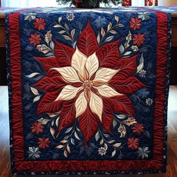Cream and Red Poinsettia Star Table Runner - Made to Order TABLE928