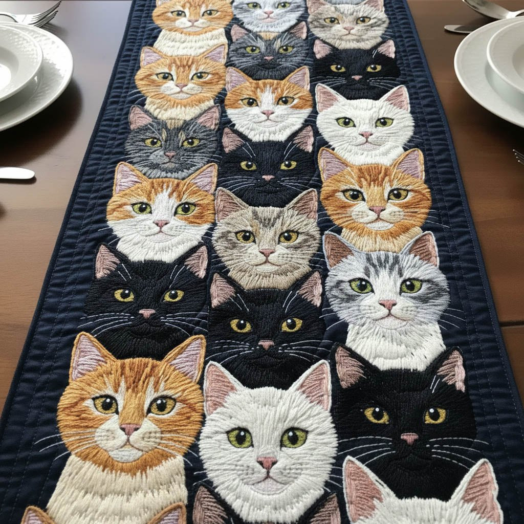 Crowd of Cat Faces Table Runner - Made to Order TABLE928