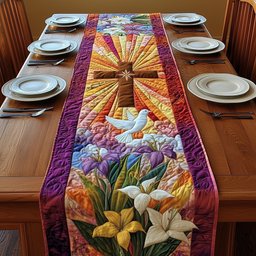 Cross with Doves and Lilies Table Runner - Made to Order TABLE928