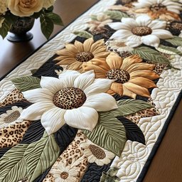 Cream Sunflower with Leopard Print Table Runner - Made to Order TABLE928