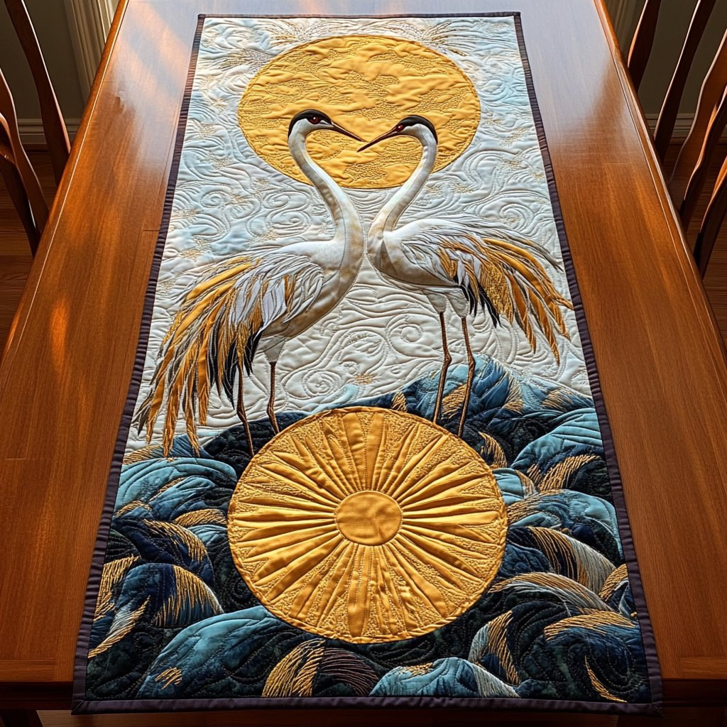 Cranes Above a Golden Sun Table Runner - Made to Order TABLE928