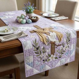 Cross with White Sash on Lilac Table Runner - Made to Order TABLE928