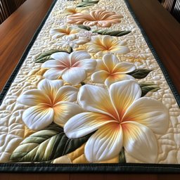 Cream Plumeria Blossoms Table Runner - Made to Order TABLE928