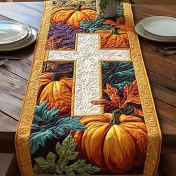 Cross with a Golden Pumpkin Table Runner - Made to Order TABLE928
