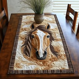 Cream Horse Portrait with Flowing Mane Table Runner - Made to Order TABLE928