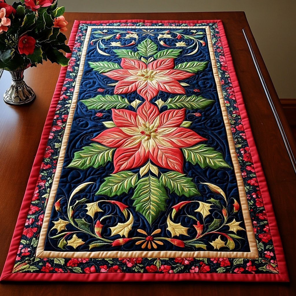 Classic Poinsettia Elegance Table Runner - Made to Order TABLE928