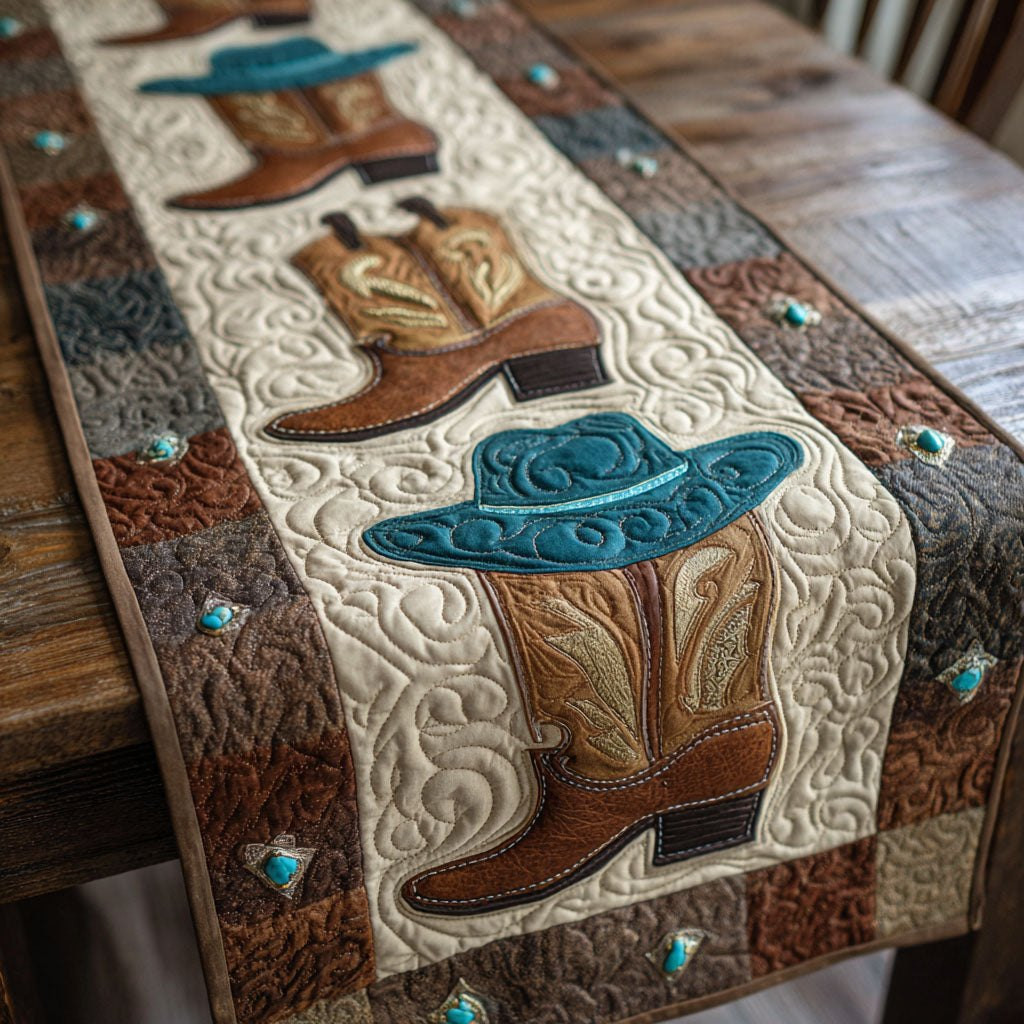 Cowboy Boots with Turquoise Hat Table Runner - Made to Order TABLE928