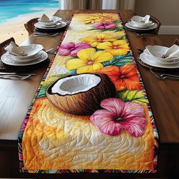 Coconut with Pink Hibiscus Blooms Table Runner - Made to Order TABLE928